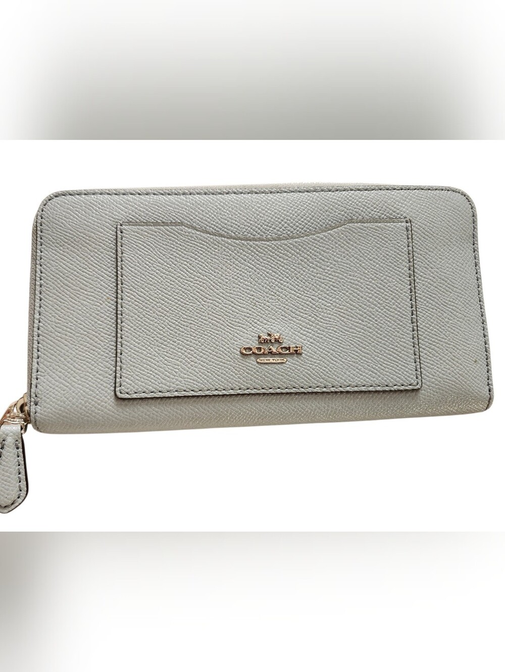 Coach Sky Blue Accordion Zip Wallet In Crossgrain Leather No Callouts